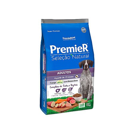 Ração Premier Seleção Natural para Cães Adultos Sabor Frango com Batata Doce 12kg