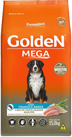 Ração Golden Mega para Cães Adultos Porte Grande Frango e Arroz 15kg