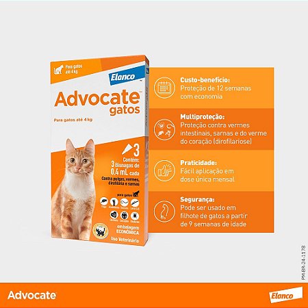 Advocate Gatos 0.4ml Ate 4kg Bayer