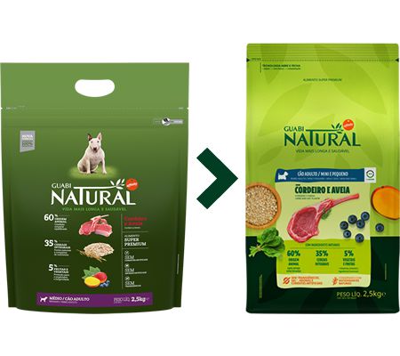 Ração Guabi Natural para Cães Adultos Porte Médio Sabor Cordeiro e Aveia