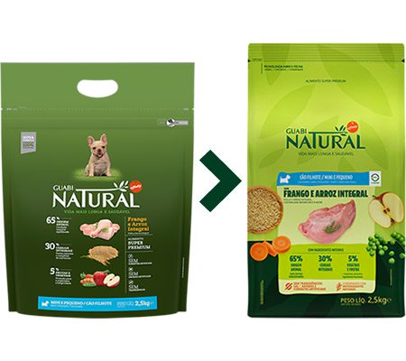 Ração Guabi Natural para Cães Filhotes Porte Mini e Pequeno Sabor Frango e Arroz Integral