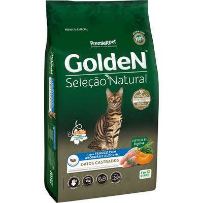 Ração Golden Seleção Natural para Gatos Adultos Castrados Frango com Abobora e Alecrim