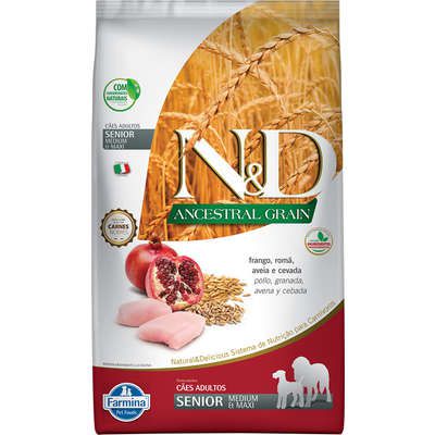 Ração ND N&d Ancestral Grain Low Grain para Cães Sênior Frango Medium e Maxi Raças Médias e Grandes
