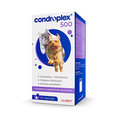 Suplemento Alimentar Avert Condroplex 500 para Cães e Gatos 60 Capsulas