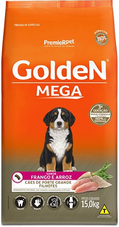 Ração Golden Mega para Cães Filhotes Porte Grande Frango e Arroz 15kg