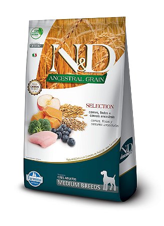 Ração ND N&d Selection Ancestral Grain Low Grain para Cães Adultos Medium Breeds Raças Médias 15kg