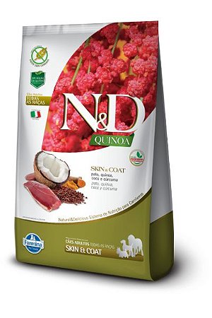 Ração ND N&D Quinoa Grain Free para Cães Skin Coat Adultos de Todas as Raças Pato