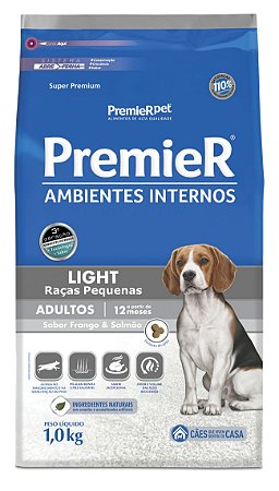 Ração Premier Ambientes Internos para Cães Adultos Light Raças Pequenas Mini Bits Sabor Frango e Salmão