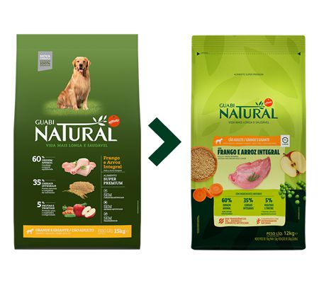 Ração Guabi Natural para Cães Adultos Porte Grande e Gigante Sabor Frango e Arroz Integral