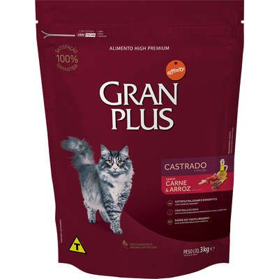 Ração Affnity Gran Plus para Gatos Castrados Adultos Sabor Carne e Arroz