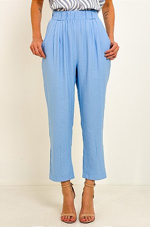Calça Pregas Cós Elástico Color