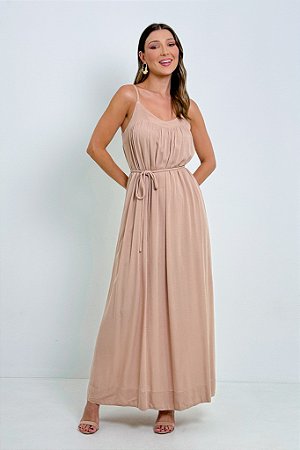 Vestido Longo Amplo Alcinha Amarração Cintura