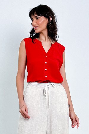 Blusa Sem Manga Decote V Botões