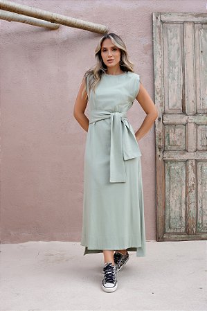 Vestido Longo Algodão Muscle Tee Faixa Cintura