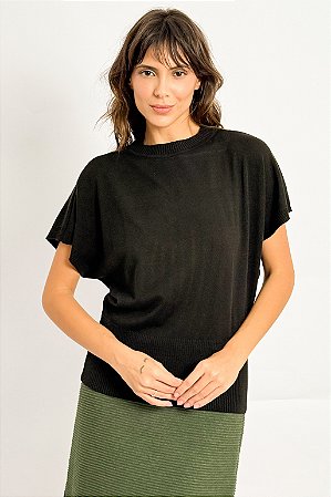 Blusa Tricot Modal Manga Morcego Barra Ribana