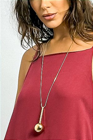 Colar Longo Metal Pêndulo Esfera