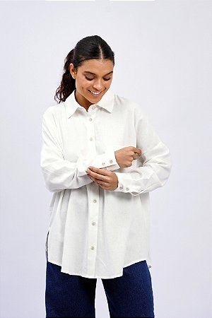 Camisa Oversized Manga Longa Viscolinho Bolso