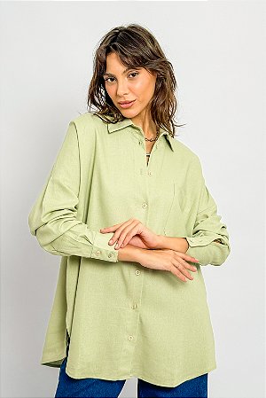 Camisa Oversized Manga Longa Viscolinho Bolso