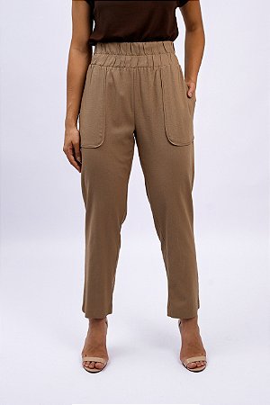 Calça Reta Cós Elástico Bolso Amplo