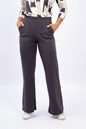 Calça Reta Malha Viscose Bolsos Laterais