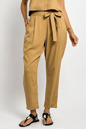 Calça Cenoura Viscolinho Amarração Cintura