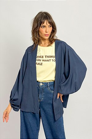 Kimono Liso Manga Bufante Punho Elástico