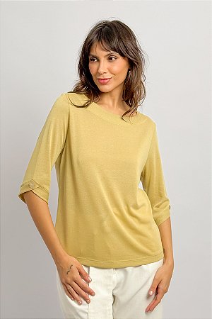 Blusa Básica Lisa Manga ¾ Botão