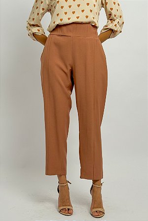 Calça Cenoura Bolsos Cós Elástico Costas