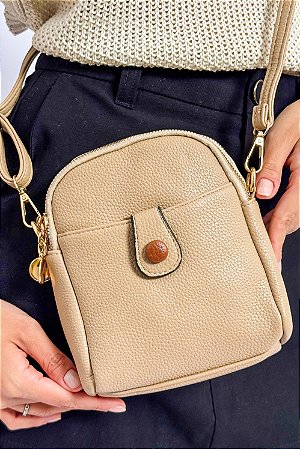 Bolsa Pequena Zíper Detalhe Botão