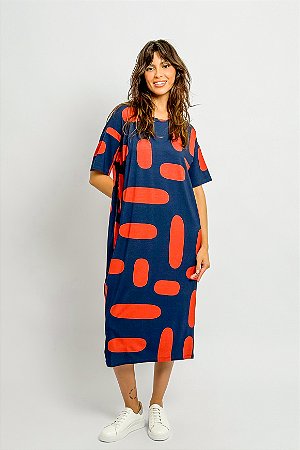 Vestido Midi Estampa Geométrica Malha Viscose