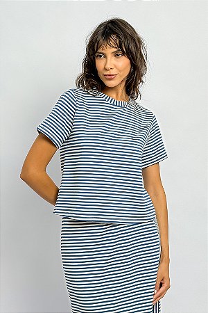 Blusa Manga Curta Listrada Gola Redonda