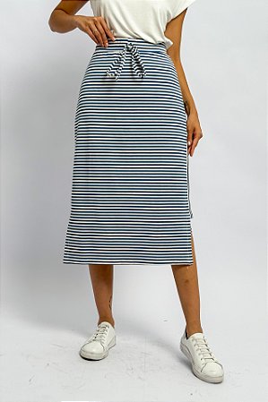 Saia Midi Listrada Recorte Lateral