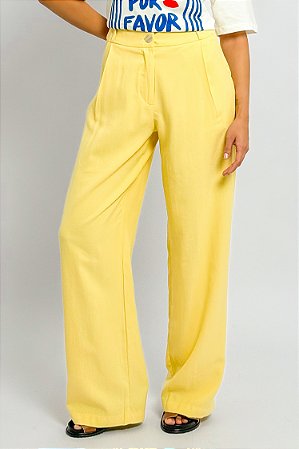 Calça Pantalona Botão Bolsos Laterais