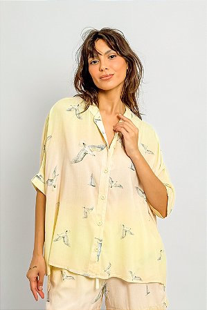 Camisa Ampla Manga Curta Degradê Pássaros