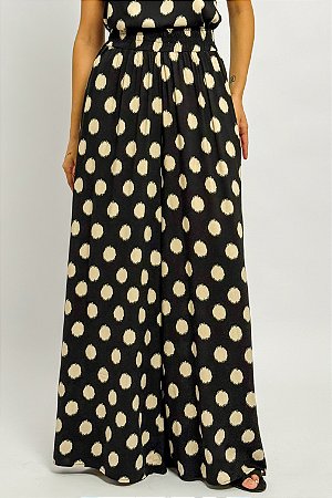 Calça Pantalona Poás Abstratos Cós Elástico
