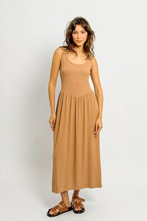 Vestido Longuete Sem Manga Detalhe Cintura Baixa