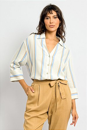 Camisa Ampla Manga ¾ Listras Horizontais Color