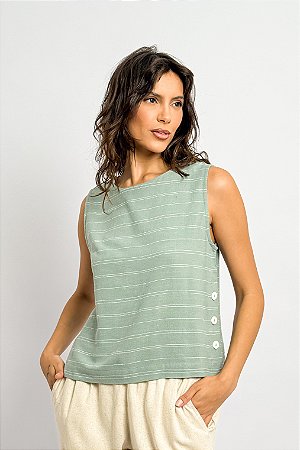 Regata Viscolinho Listrada Botões Laterais