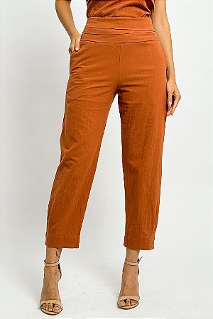 Calça Cenoura Algodão Pala Drapeada