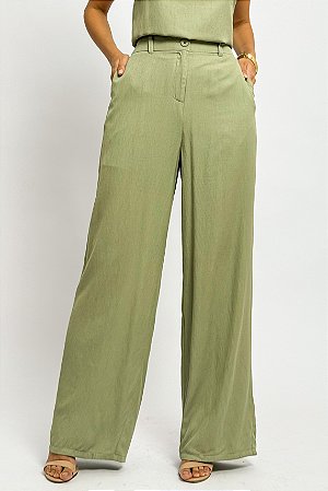 Calça Pantalona Botão Cós Elástico Costas