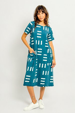 Vestido Midi Amplo Fluity Estampa Geométrica