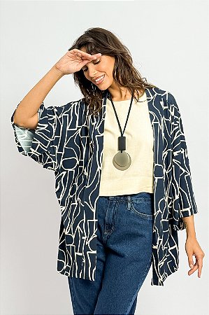 Kimono Malha Viscose Estampa Abstrata