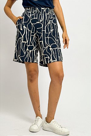 Bermuda Cós Elástico Estampa Abstrata