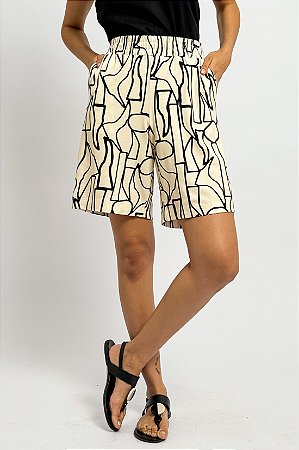 Bermuda Cós Elástico Estampa Abstrata