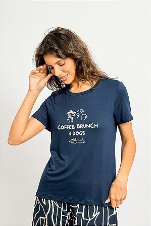 T-shirt Malha Viscose Coffee, Brunch e Dogs