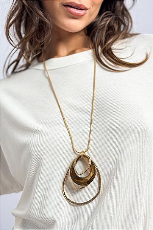 Colar Longo Metal Círculos Vazados Detalhe Color