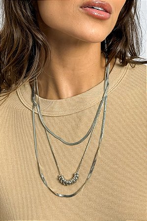 Colar Trio Metal Pingente Molas