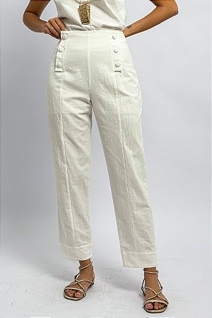 Calça Cenoura Algodão Pala Botões