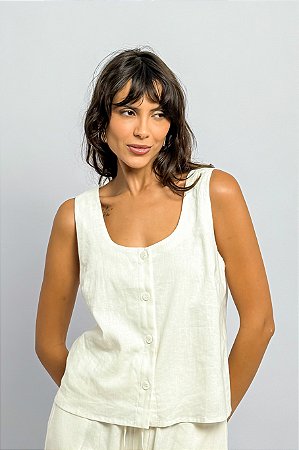 Regata Viscolinho Decote U Botões Frontais