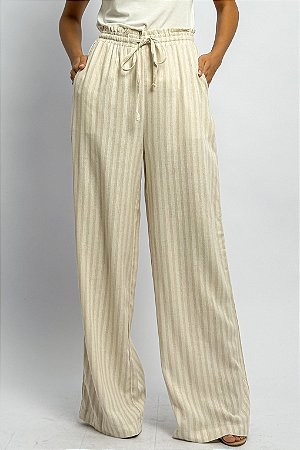 Calça Pantalona Viscolinho Listrada Cós Elástico